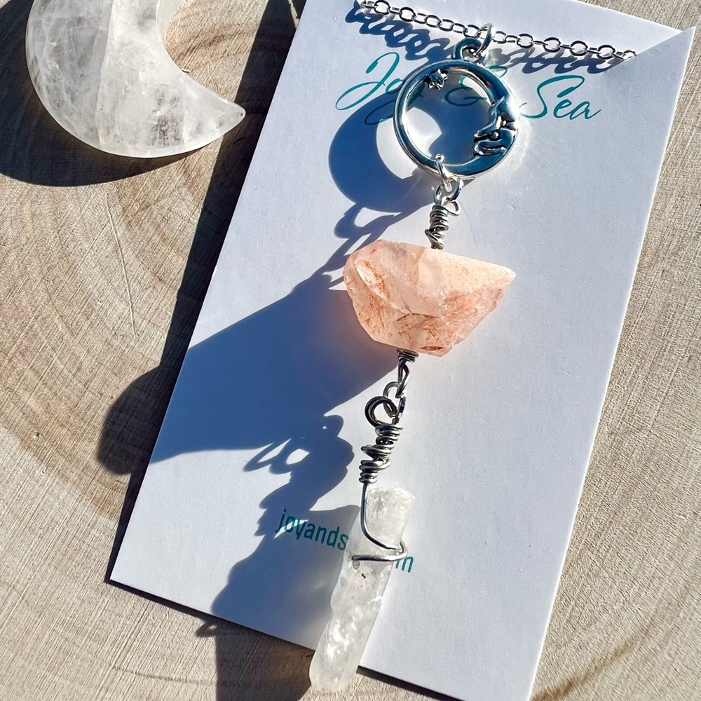 Peach Luna Aura Quartz Necklace - Picture 1 of 5